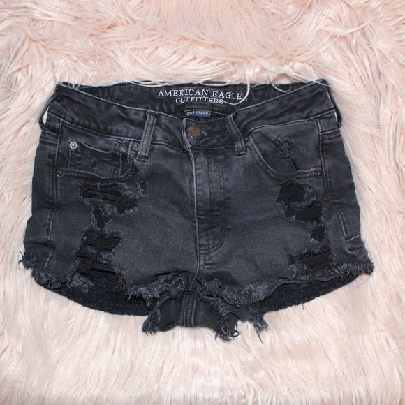 American Eagle Outfitters Pants - American Eagle Hi-Rise Destroyed Black Denim short
